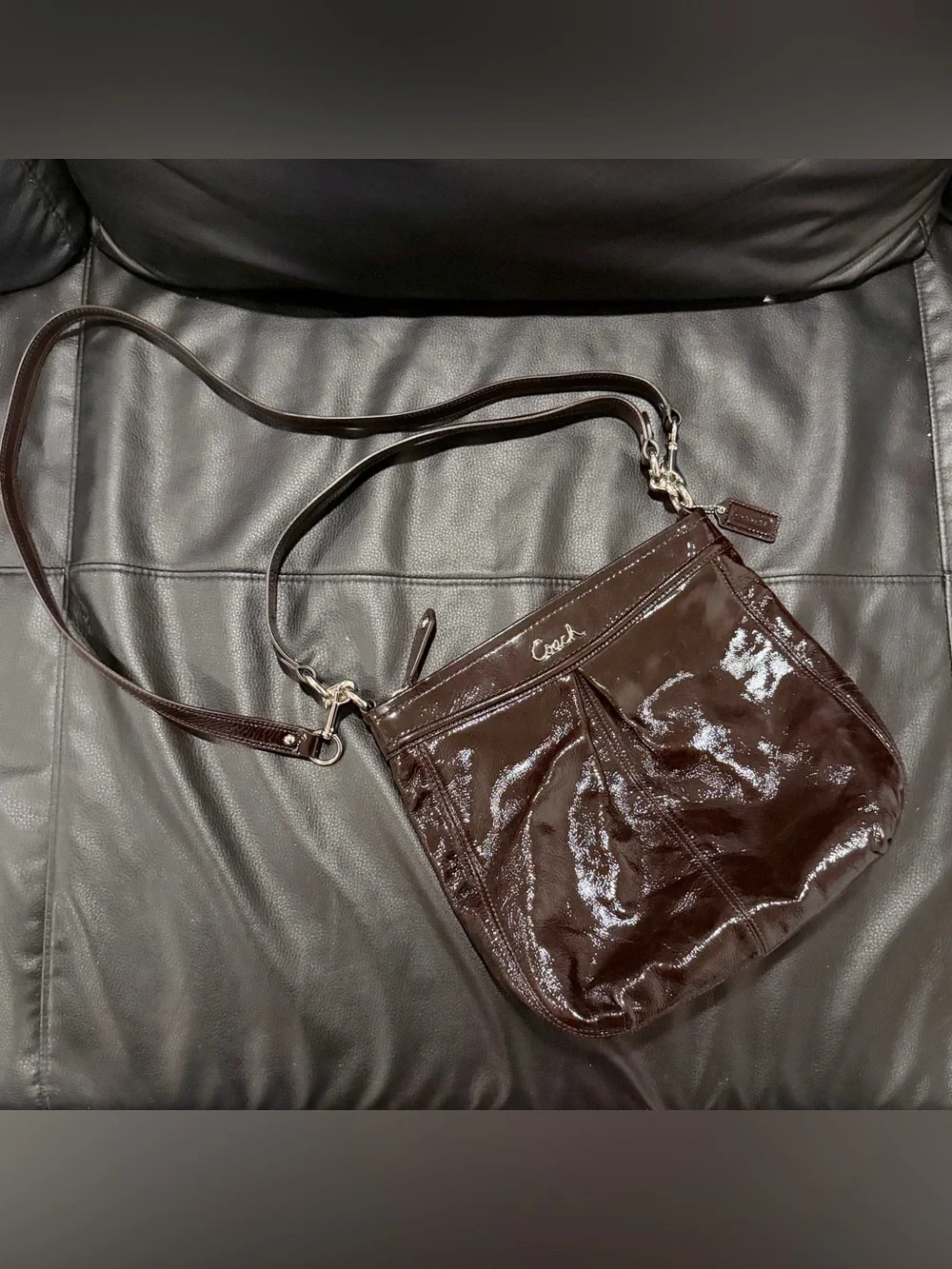 Coach Ashley Brown Patent Leather Shoulder / Handbag Purse Y2K